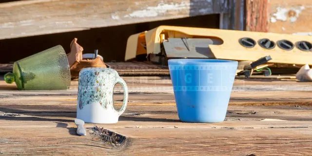 Details of a table with knife, fork and cups, meal that stretched forever