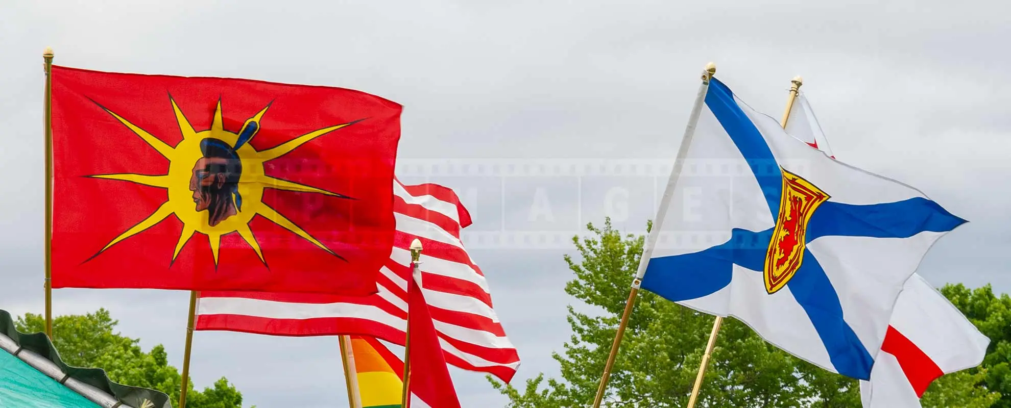 Micmaq red and yellow flag at annual pow wow in Nova Scotia