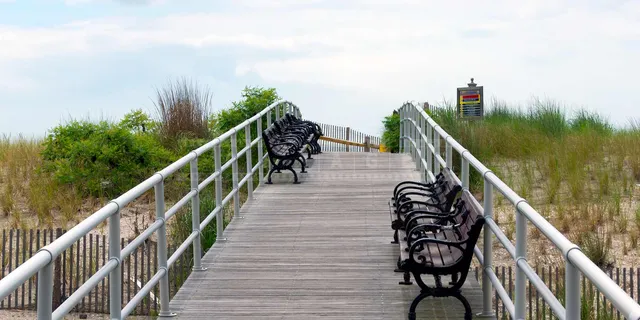 wooden bridge accross the sandy dunes in Atlantic City