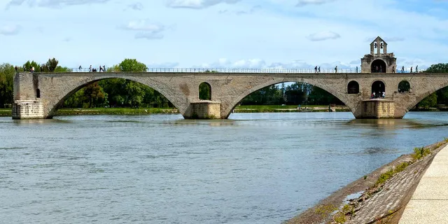 Avignon Papal Bridge and the river Rhone
