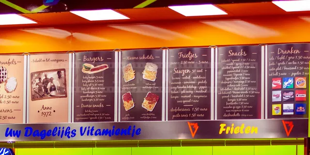 display of menu at a street fod vendor in Bruges, Belgium