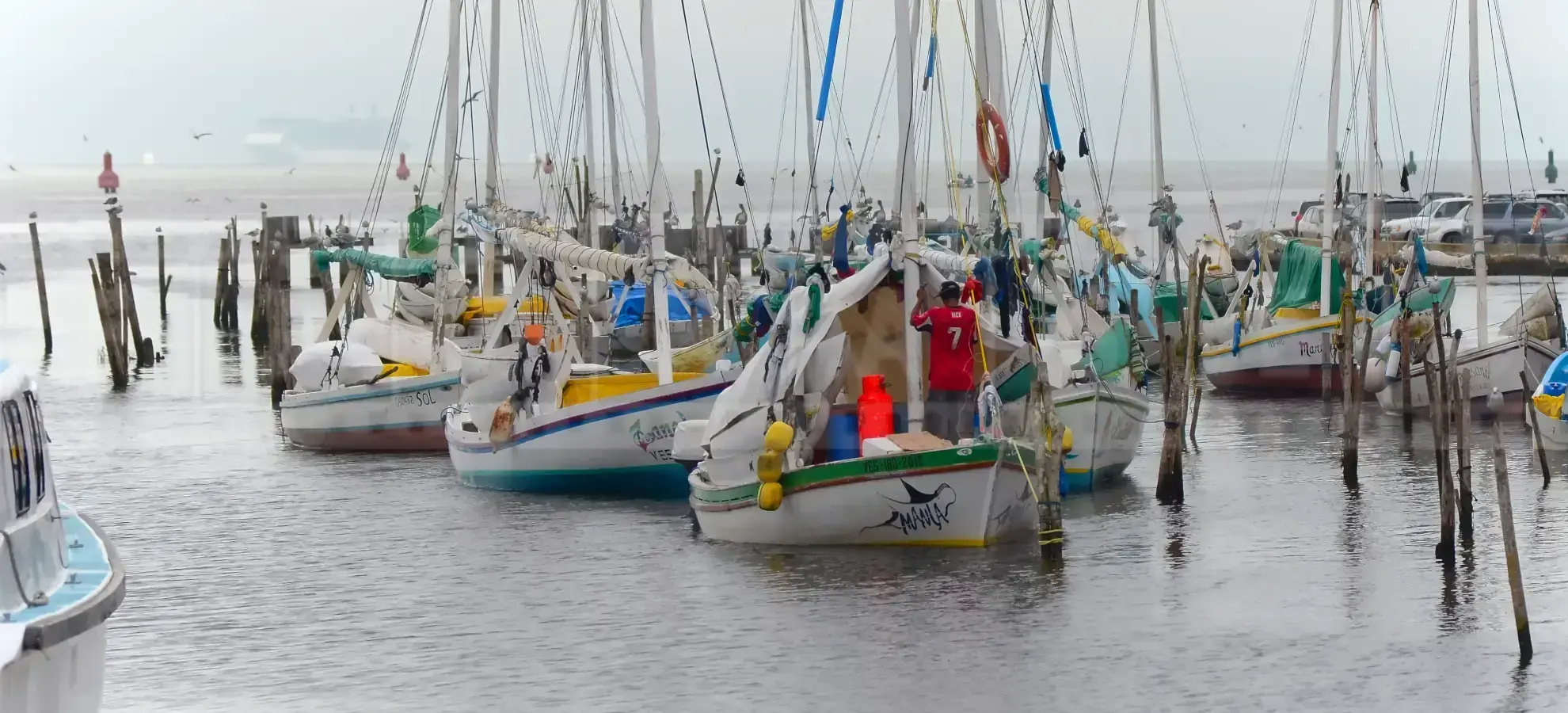 Cruise ship at anchor outside of Belize City port