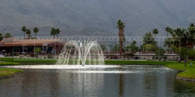 Fountain and water feature near the clubhouse at Indian Canyons golf course