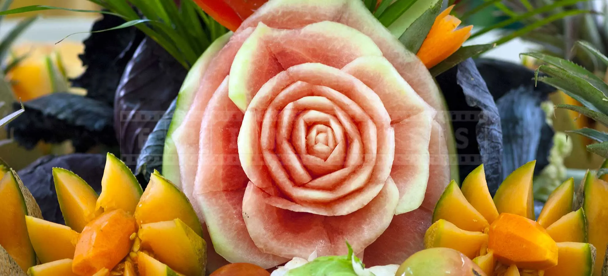 Melon and watermelon carvings make unqiue table centerpiece