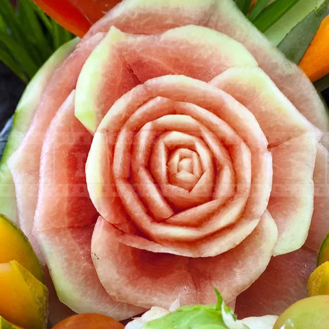 Melon and watermelon carvings make unqiue table centerpiece