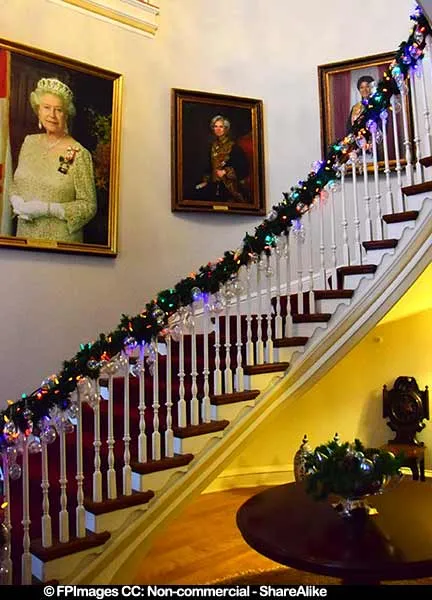 Beautiful staircase and portrait of the Queen Elizabeth II