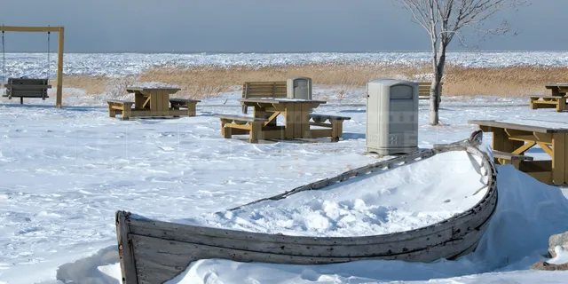 Scenic winter landscape at La Pocatiere, route des navigateurs, Quebec, Canada