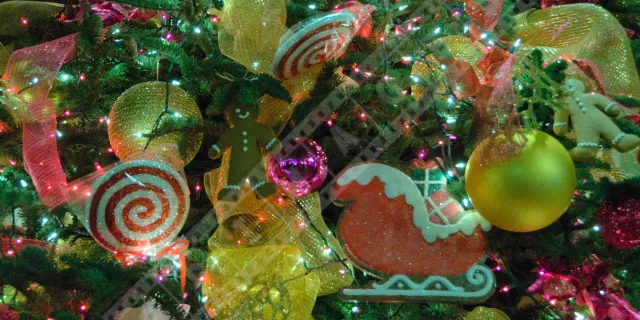 Beautiful decor of the Christmas tree at Mission Inn, Riverside