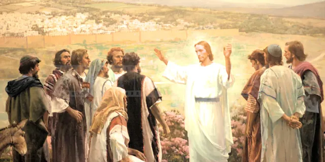 Painting inside the LDS temple in St George, Utah depicts Jesus and his followers