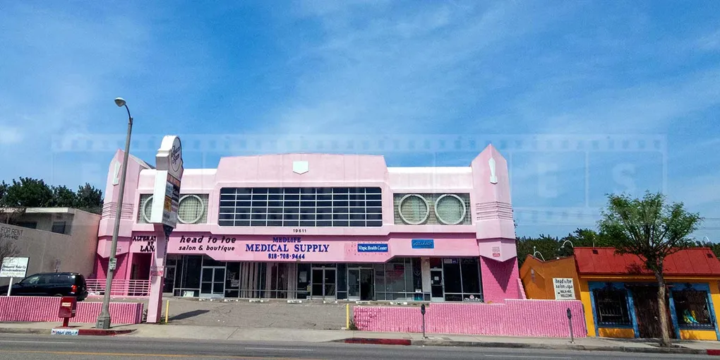 pink cadillac building in california