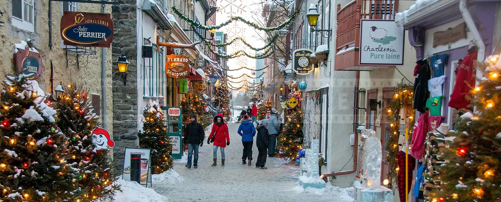 Pretty winter street in old Quebec city