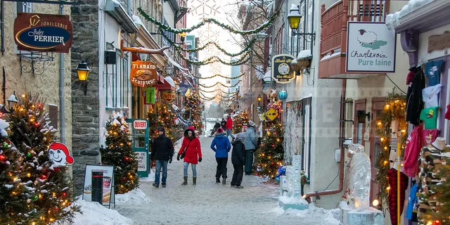 Pretty winter street in old Quebec city