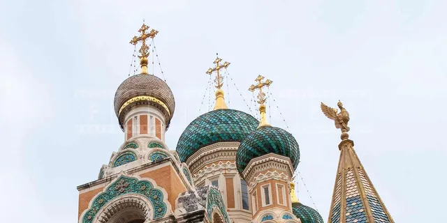 Crosses and domes of St Nicholas orthodox cathedral