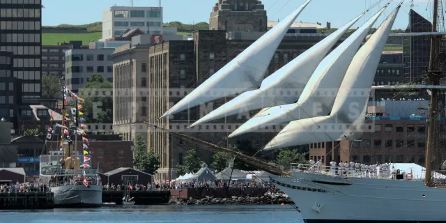 tall ship sailing by Halifax waterfront