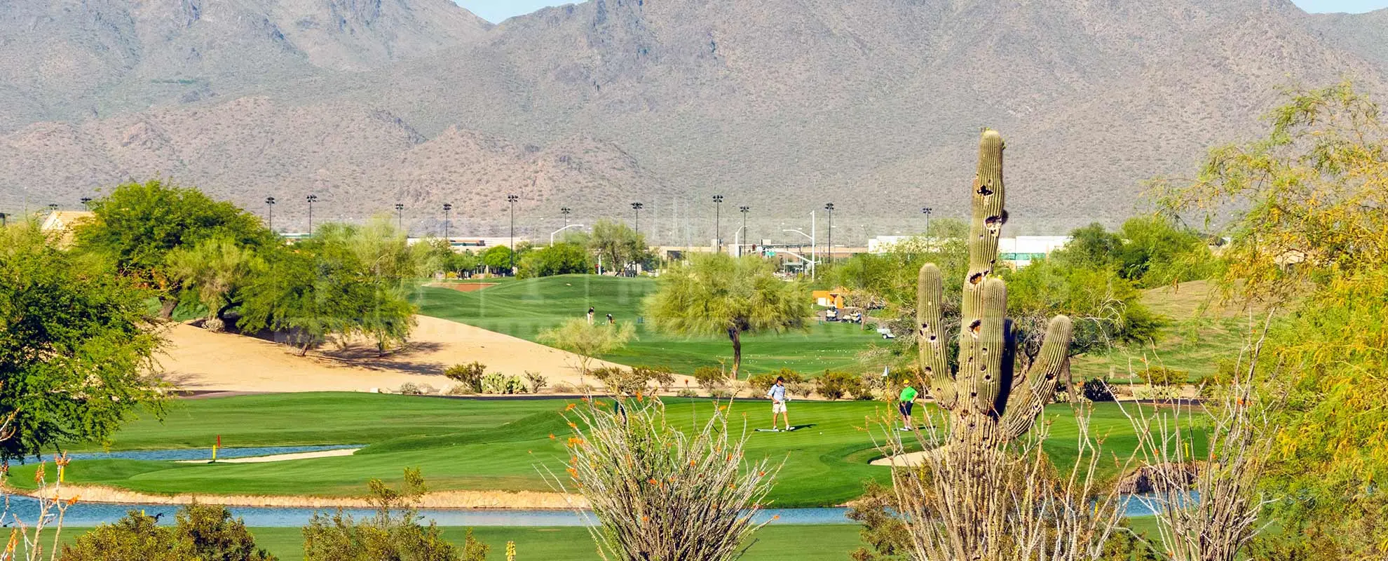 Scenic golf course picture with mountains