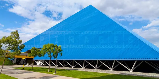 Cobalt blue pyramid and beautiful grounds