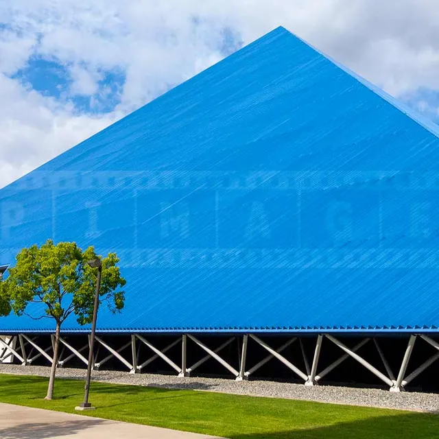 Cobalt blue pyramid and beautiful grounds