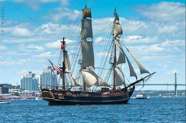 HMS Bounty II old wooden tall ship replica at the parade