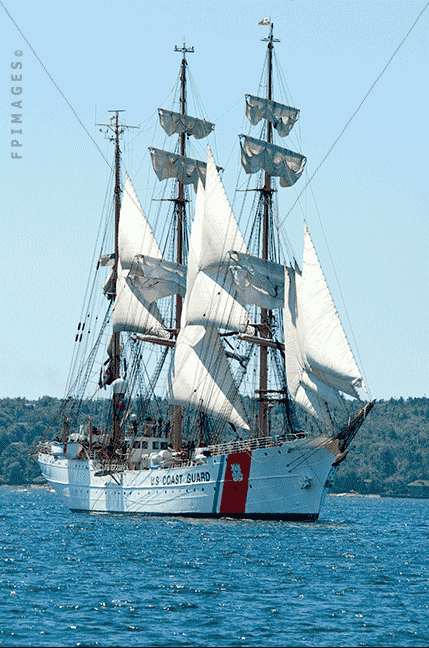 USCG Barque Eagle sailing in the harbor