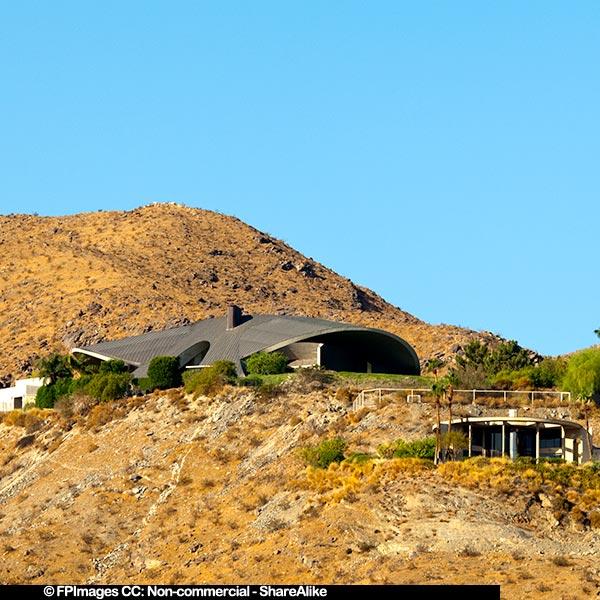 Street view of Bob Hope concrete buidling in Palm Springs