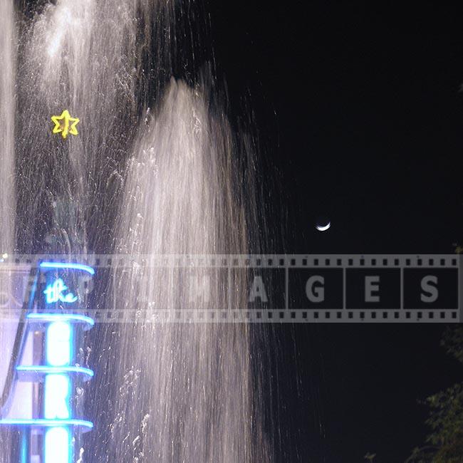 fountain at night backlit water drops