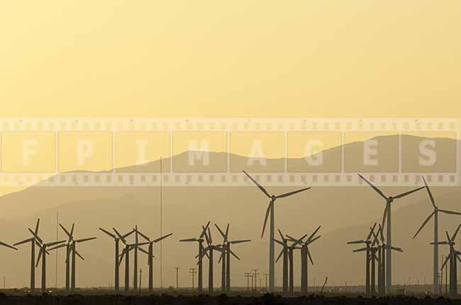 Wind Turbines at Sunset in the Mountains