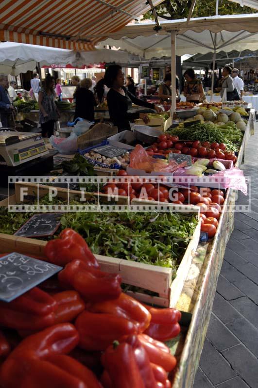 Red bell peppers, salad greens - mesclun, tomatoes, green beans