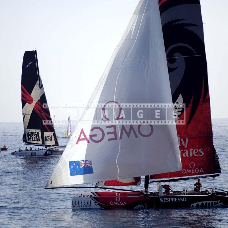 Team Extreme - the first club and Team New Zealand multihull boats during Act 7