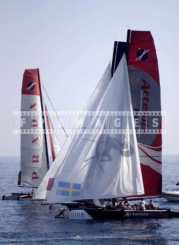 Racing in light winds near Nice waterfront