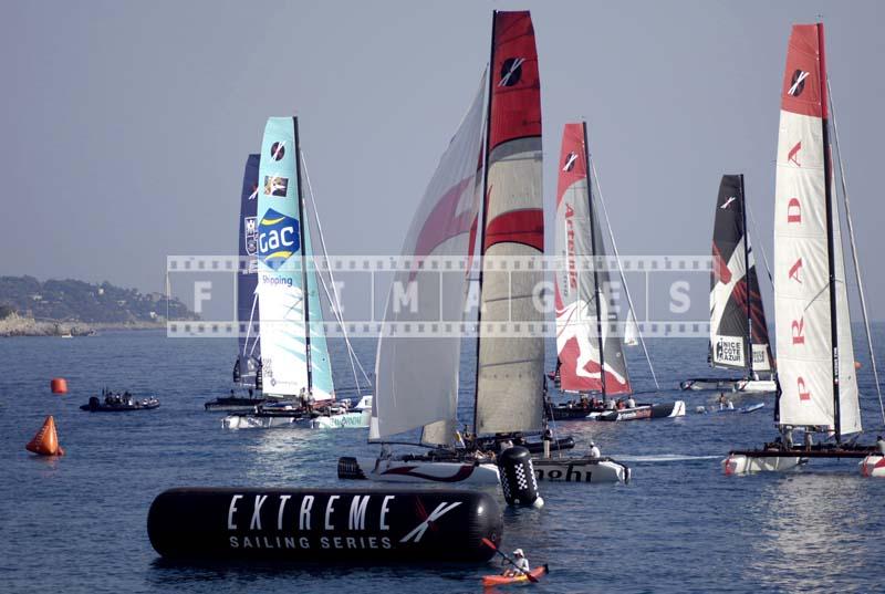 Yachts race in Nice, Cap Ferrat can be seen on the left