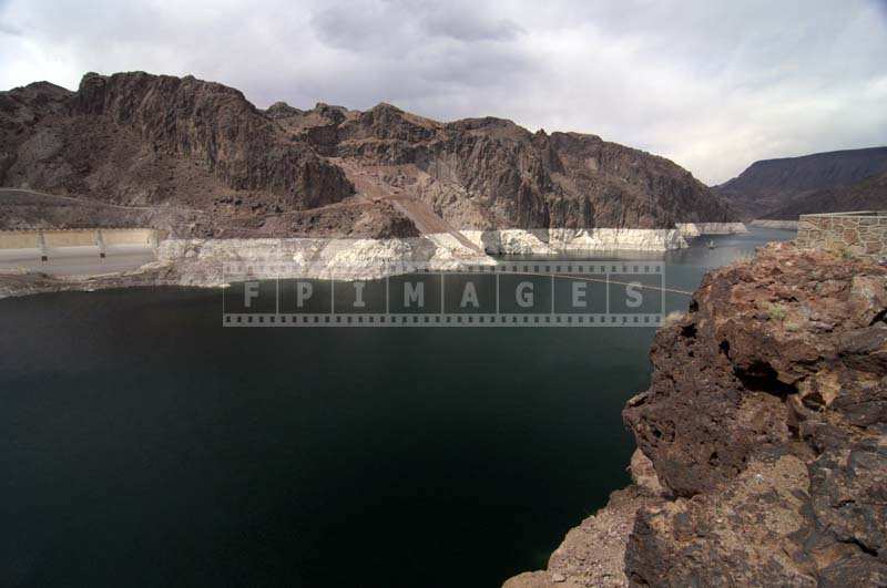 Water Reservoir at Hoover Dam, water level marked on the rocks