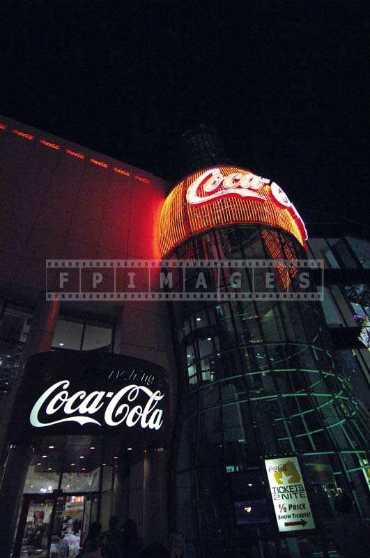 Giant Coke Bottle with Red Neon Lights