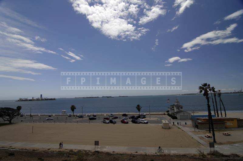 Panoramic view of the beach under the sunny California skies