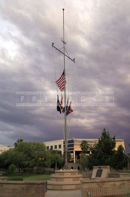 USS Arizona mast with the US Flag, Wesley Bolin Park