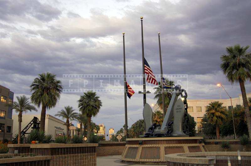 US Flag flying half mast at the Wesley Bolin Park