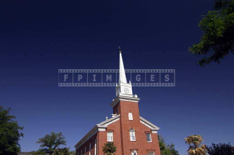 Bell and clock tower, spire of the St George Tabernacle, Utah