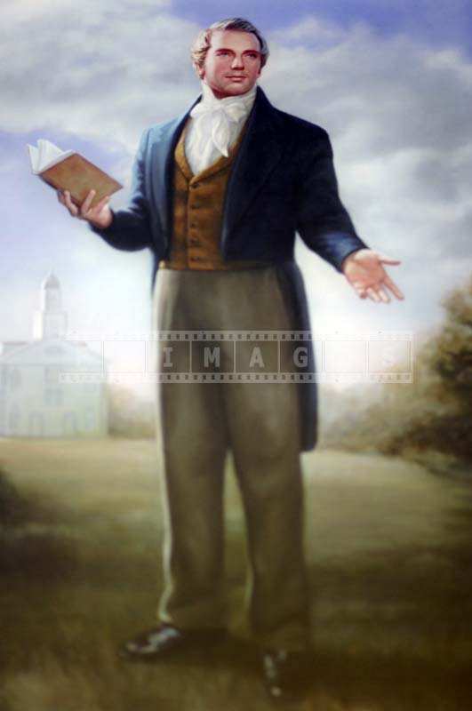 Brigham Young Painting in the Temple with LDS scripture