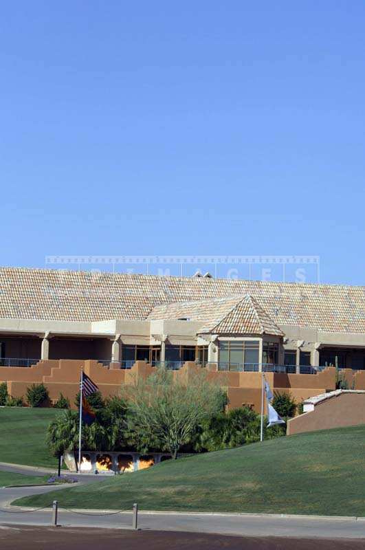 Clubhouse and flags, vertical