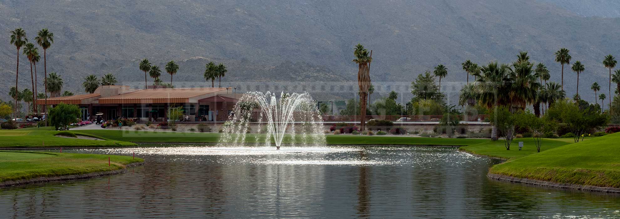 Fountain and water feature near the clubhouse at Indian Canyons golf course