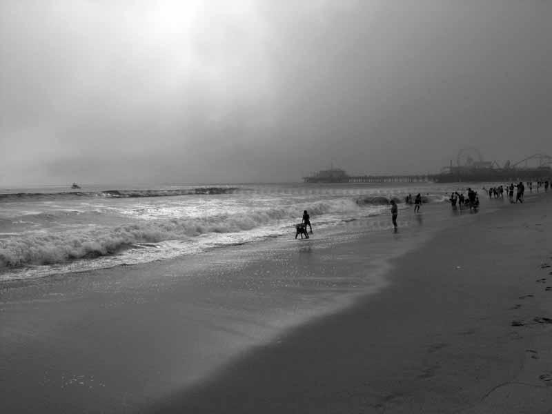 People on a beach, overcast day