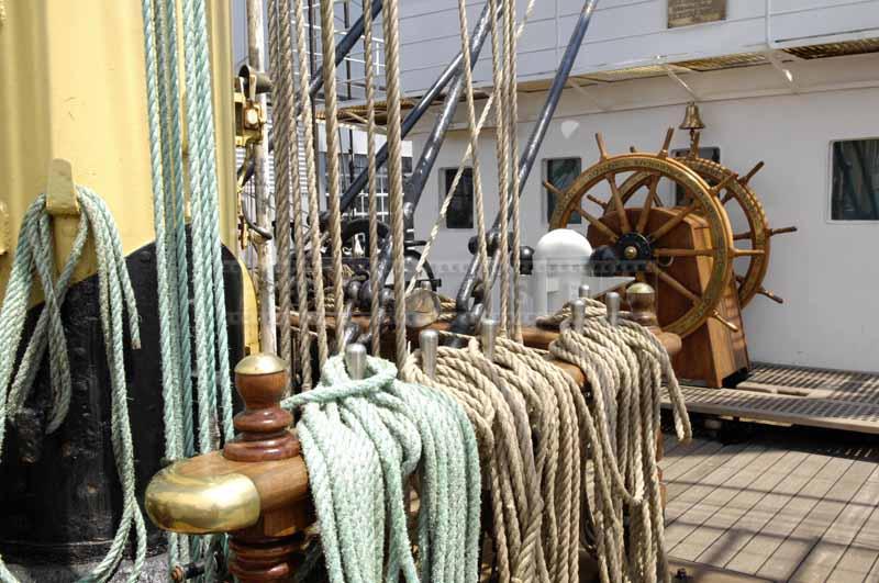 Lines, rigging and ships wheel