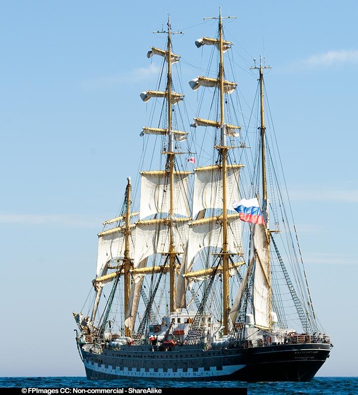 Kruzenstern leaving Halifax Harbor to start the race, free image