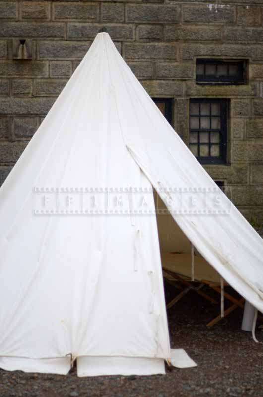 Period white tarp soldier tent