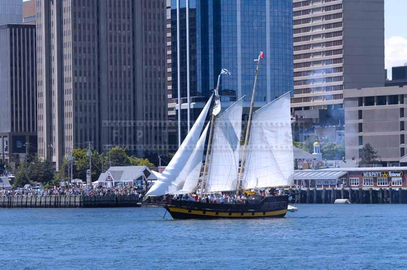 Schooner Fair Jeanne firing a gun to entertain visitors, Halifax travel images