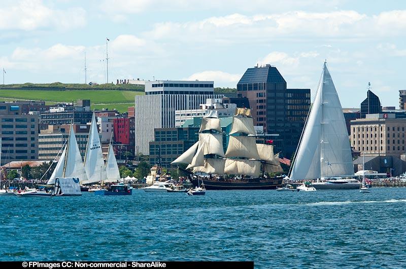 Tallships against the Halifax skyline and Citadel, free image