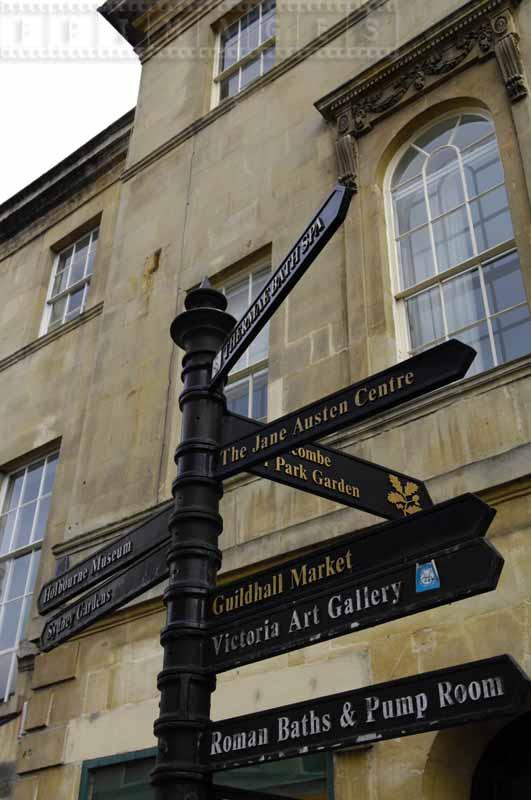 Attractions directions street sign in Bath