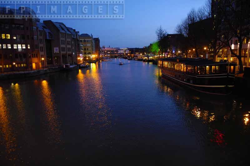 Bristol city center and the river at night