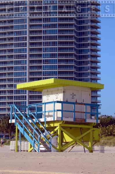 Beach photo of lifeguard tower