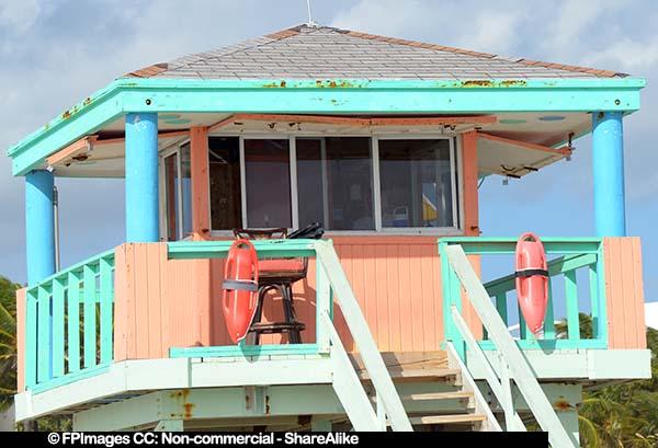 Turquoise and peach lifeguard station