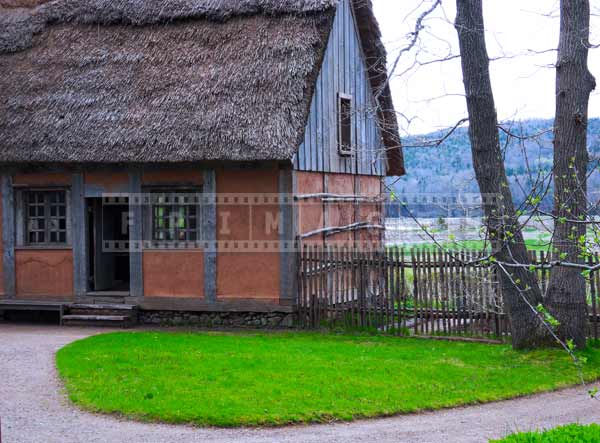 historic acadian house replica at Annapolis Royal, nova scotia travel images